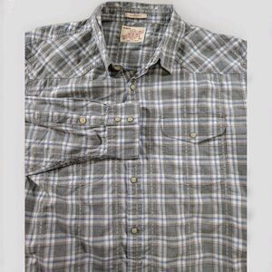 Lucky Brand Shirt Mens L Gray Plaid Classic Fit Pearl Snap Western Pocket